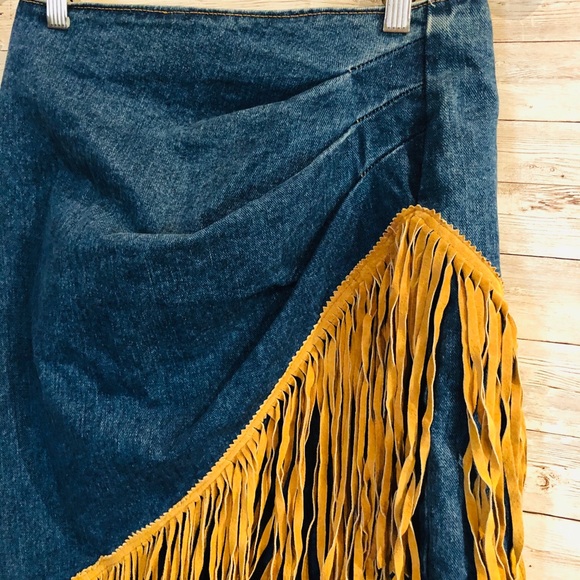 Vintage Phoenix USA Frontier Collection Denim Skirt with Fringe - Picture 5 of 6